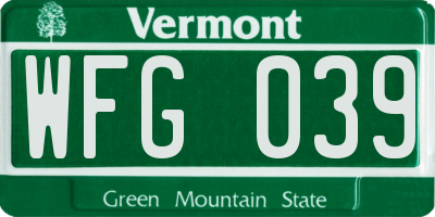 VT license plate WFG039