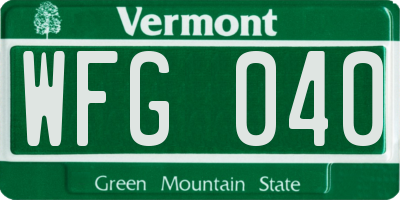 VT license plate WFG040
