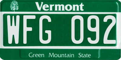 VT license plate WFG092