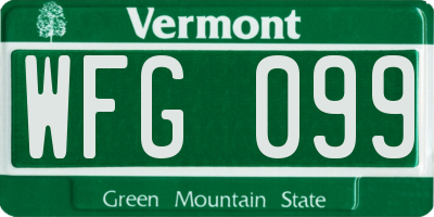 VT license plate WFG099