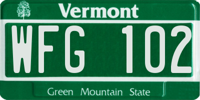 VT license plate WFG102