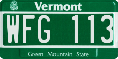 VT license plate WFG113