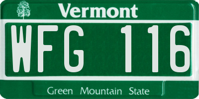 VT license plate WFG116