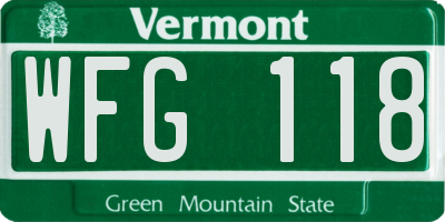 VT license plate WFG118