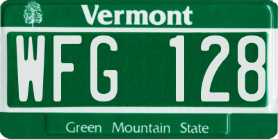 VT license plate WFG128