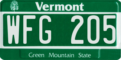 VT license plate WFG205