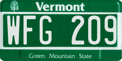 VT license plate WFG209