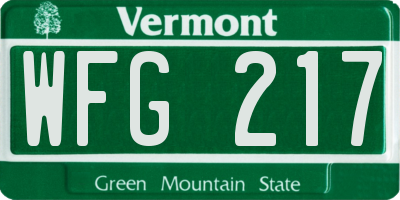 VT license plate WFG217