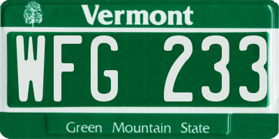 VT license plate WFG233