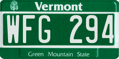 VT license plate WFG294