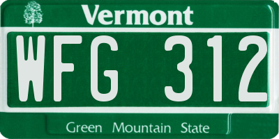 VT license plate WFG312
