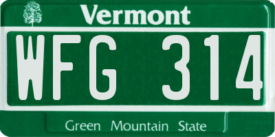 VT license plate WFG314