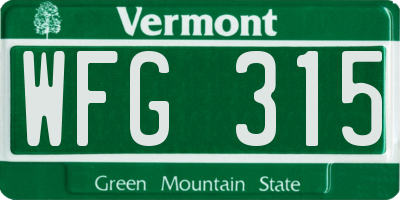 VT license plate WFG315