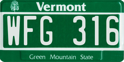 VT license plate WFG316