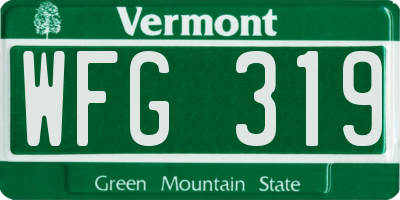 VT license plate WFG319