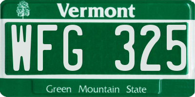 VT license plate WFG325