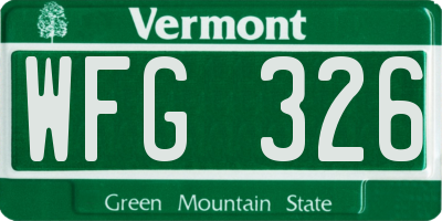 VT license plate WFG326