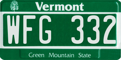 VT license plate WFG332