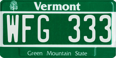 VT license plate WFG333