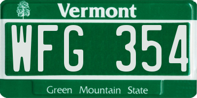 VT license plate WFG354