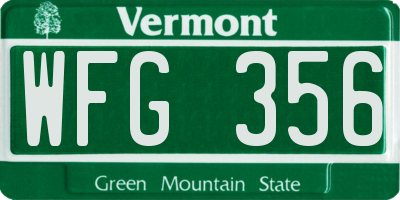 VT license plate WFG356