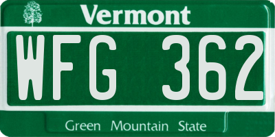 VT license plate WFG362