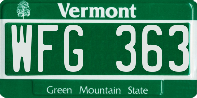 VT license plate WFG363