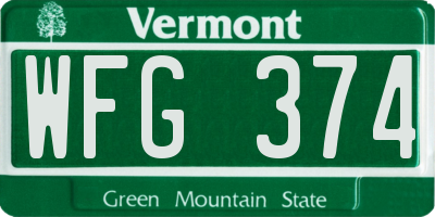 VT license plate WFG374