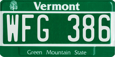 VT license plate WFG386