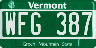 VT license plate WFG387