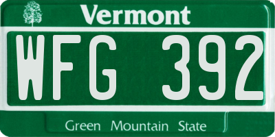 VT license plate WFG392