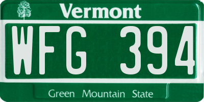 VT license plate WFG394
