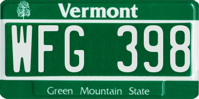 VT license plate WFG398