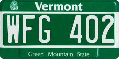 VT license plate WFG402