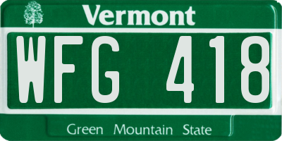 VT license plate WFG418