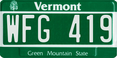 VT license plate WFG419