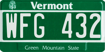 VT license plate WFG432