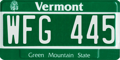 VT license plate WFG445