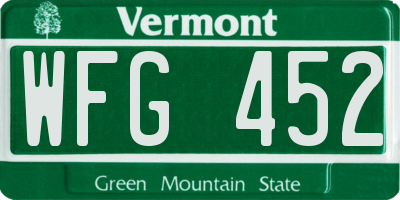 VT license plate WFG452