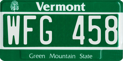 VT license plate WFG458