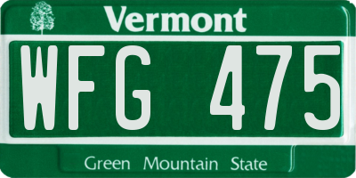 VT license plate WFG475