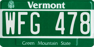 VT license plate WFG478