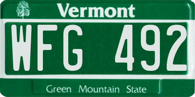VT license plate WFG492