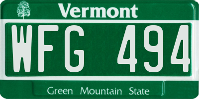 VT license plate WFG494