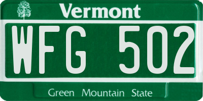 VT license plate WFG502