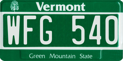 VT license plate WFG540