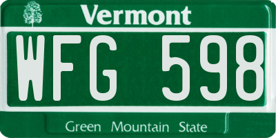 VT license plate WFG598