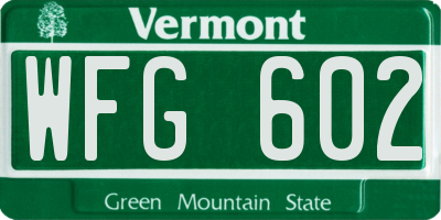 VT license plate WFG602