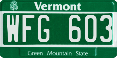 VT license plate WFG603