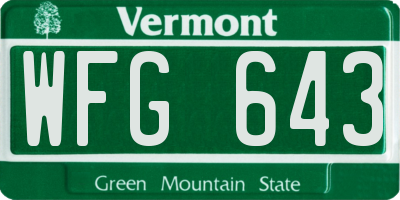 VT license plate WFG643